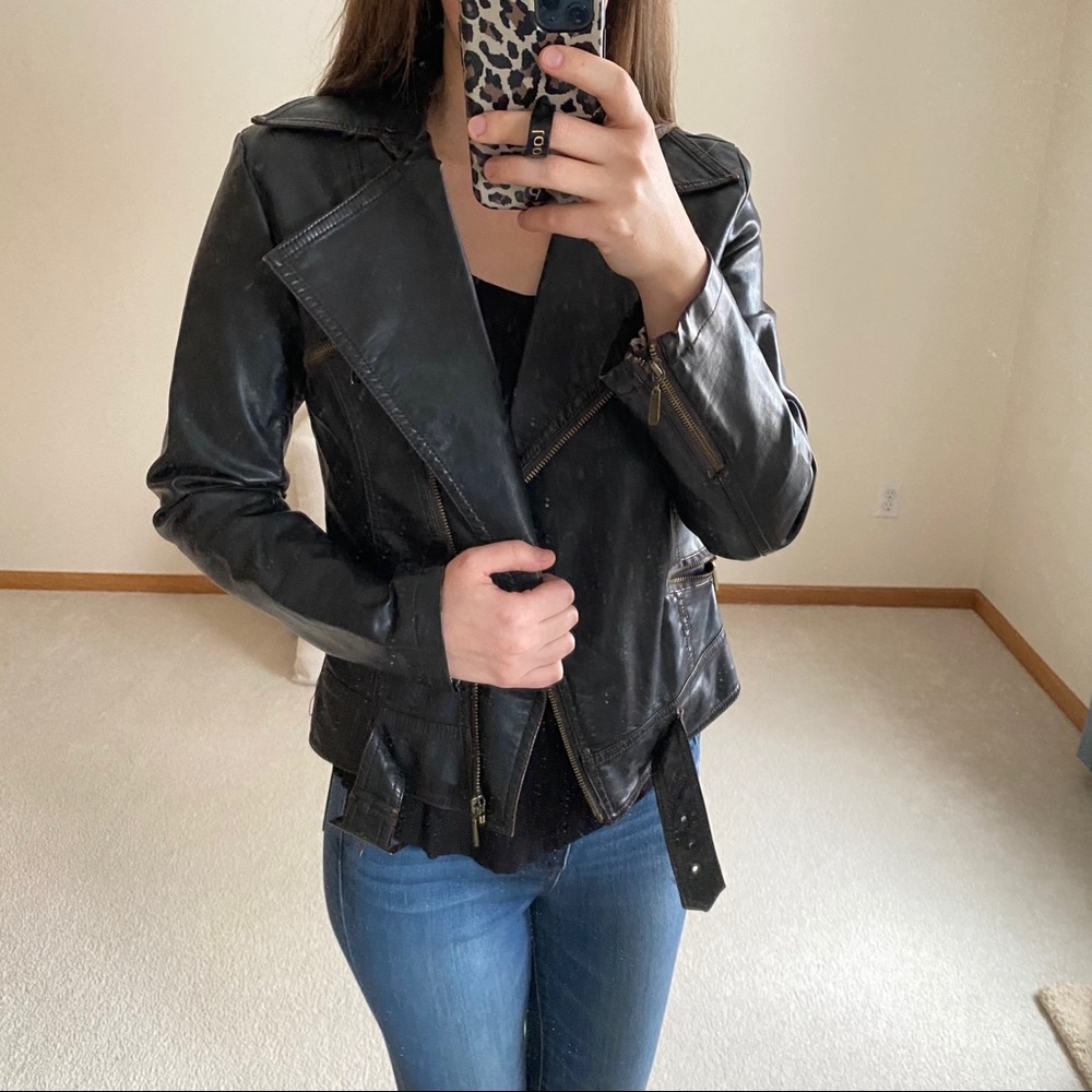 Faux leather moto jacket